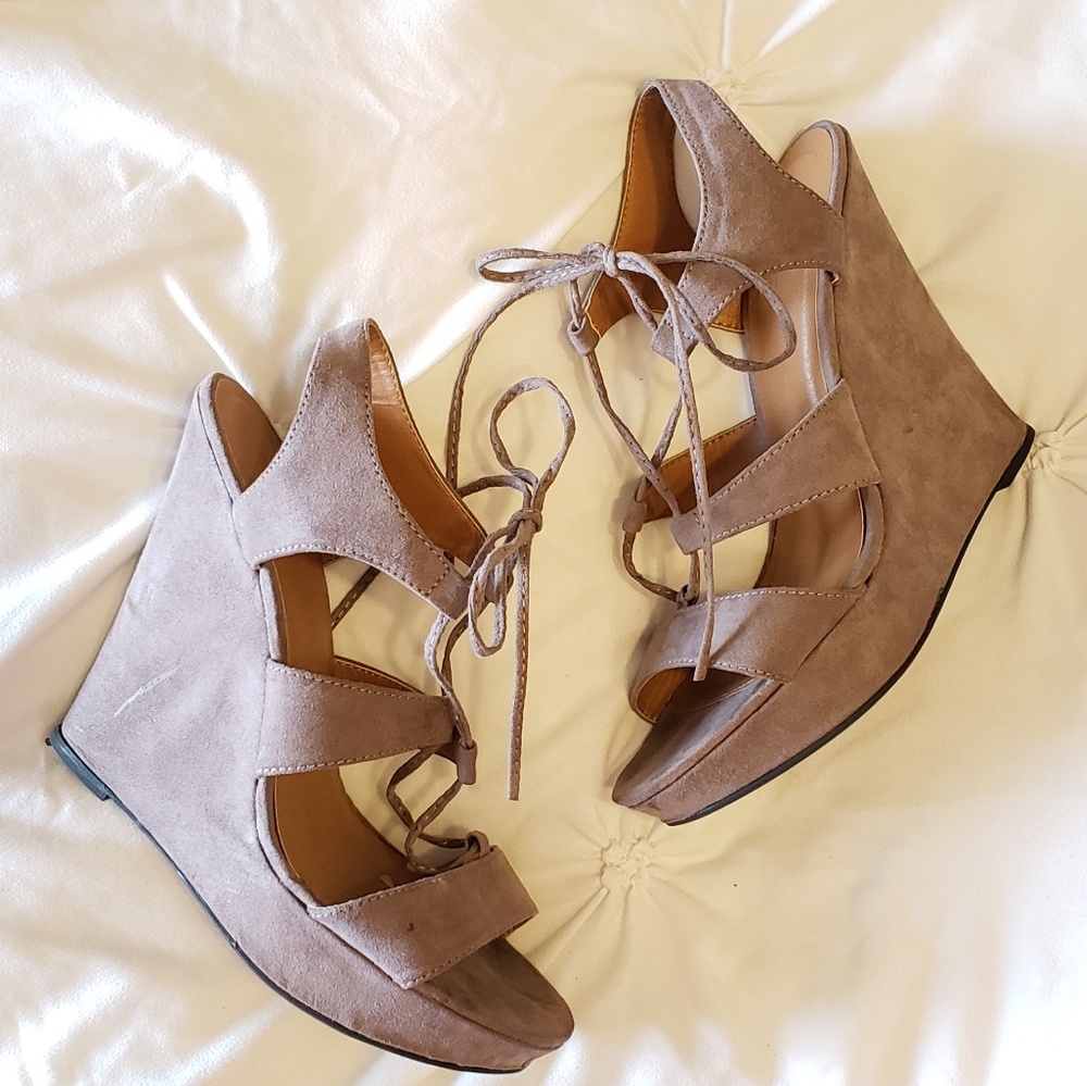 Charlotte Russe | Brown Lace Up Wedge Heel 8.5